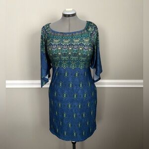 Haute Project M Blue Boho Paisley Print Dress Festival Chic